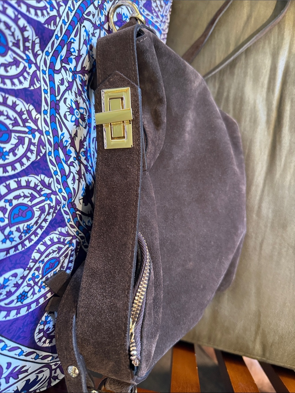 Dark Brown Suede Adjustable Shoulder Bag-Claudia Firenze - Picture 6 of 10